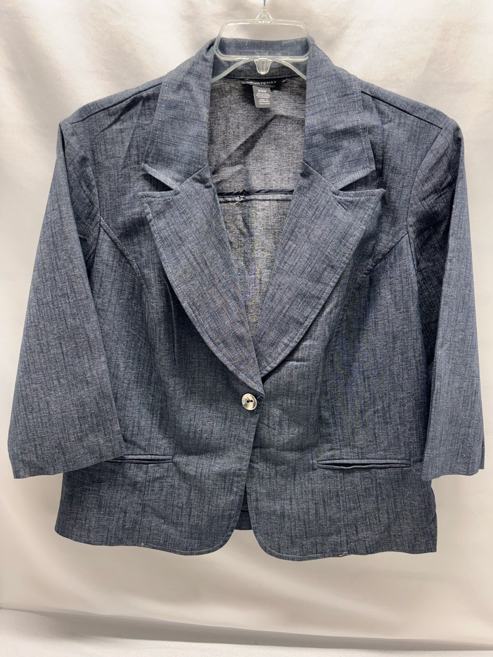 Vtg Courtenay Dressy Denim Jacket Womens Sz 20 Silver Thread Cropped 3/4 Sleeve